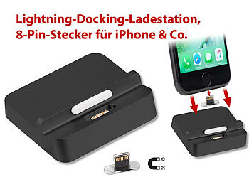 Lightning Ladestation: Callstel Docking-Ladestation für iPhone & iPad, mit magnetischem 8-Pin-Stecker