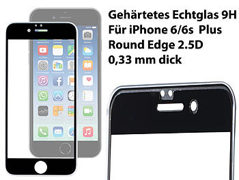 echt-Glasfolie für iPhone 6 Plus: Somikon Randloses Display-Schutzglas iPhone 6/6s Plus, 3D-Hartglas 9H