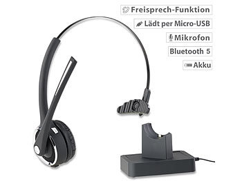 Headset für PC: Callstel Profi-Mono-Headset mit Bluetooth, Geräuschunterdrückung, 15-Std.-Akku