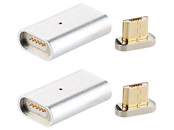 Magnetstecker Handy: Callstel Magnetischer Micro-USB-Adapter für Lade- & Datenkabel, silber, 2er-Set