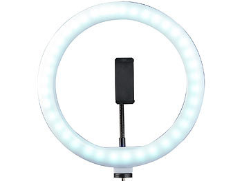 Somikon LED-Ringlicht, Handy-Halter, Stativ, Fernauslöser, Ø 10" / 25 cm