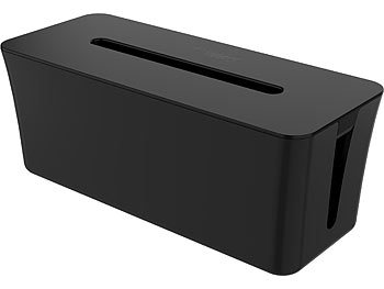Callstel Kabelbox groß, 40x15,5x16,5 cm mit Ladesteckplatz im Deckel, schwarz