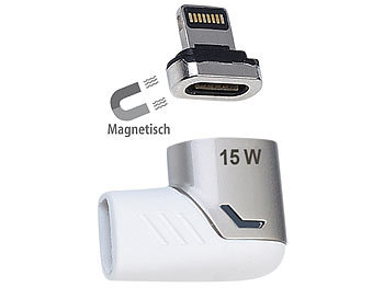 Lightning Adapter: Callstel Lightning-kompatibler 90°-USB-C-Schnell-Ladeadapter, magnetisch, 15 W