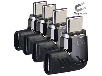 USB Winkeladapter: Callstel 4er-Set 90°-USB-C-Schnell-Ladeadapter mit Magnet-Stecker, PD bis 100 W