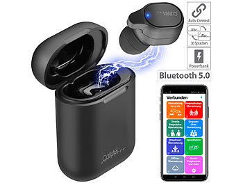 in Ear Kopfhörer, Bluetooth: Callstel 2in1-Live-Übersetzer und In-Ear-Mono-Headset mit Powerbank-Box & App