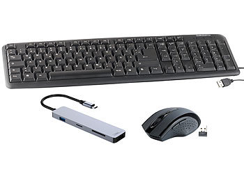 Maus: Callstel USB-Hub & Smartphone-PC-Adapter mit optischer Funkmaus & USB-Tastatur