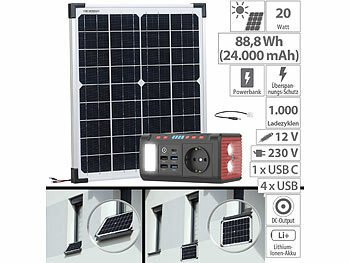 Mini Powerstation: revolt Fensterbank-Solarkraftwerk: Powerstation mit 20-W-Modul, 88,8 Wh, 120W