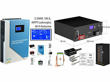 PV Batteriespeicher: revolt LiFePO4-Akku 5,12 kWh mit 5,5 kW Off-Grid-Solar-Inverter & WLAN-Modul