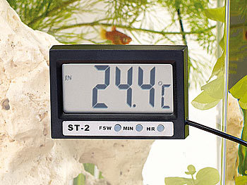 infactory Digitales Aquariums-Thermometer mit LCD-Uhr