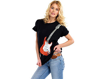 Leuchtendes T-Shirt: infactory Hightech-Musik-LED-T-Shirt mit 6-saitiger E-Gitarre, Gr. S