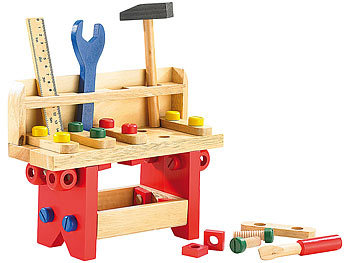 Kinder Werkbank: Playtastic Lustige Holzwerkbank für kleine Handwerker, 51-teilig