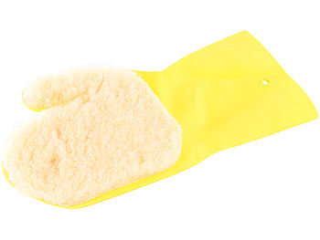 Handschuh zum Putzen: PEARL Handschuh mit Polier-Pad aus Wollfasern, rechtshändig