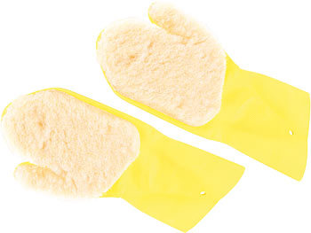 Handschuh Autopflegeset: PEARL Handschuhe mit Polier-Pad aus Wollfasern, rechts- & linkshändig