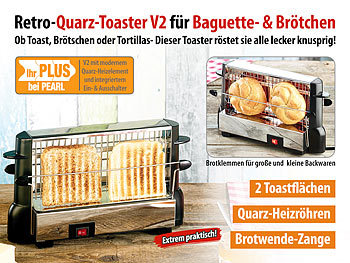 Rosenstein & Söhne Retro-Wende-Baguette- & Hamburger-Brötchen-Quarz-Toaster V2, schaltbar