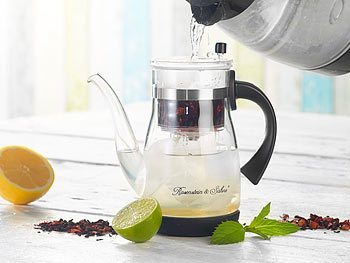 Teekanne mit Automatik Teesieb für Eiswürfel, ideal für Wasserkocher Borosilikatglas durchsichtig