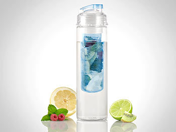 Rosenstein & Söhne Trinkflasche, Wasserflasche mit Fruchtbehälter, Tritan, BPA-frei, blau