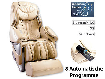 Massage Sessel: newgen medicals Luxus-Ganzkörper-Massagesessel mit Bluetooth und App, beige