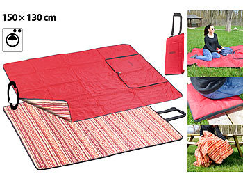 Stranddecke: PEARL 3in1-Multi-Picknickdecke mit Sitzkissen & Zudecke, waschbar, 150x130cm