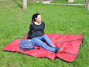 PEARL 3in1-Picknickdecke mit Sitzkissen und Zudecke, waschbar, 180 x 150 cm