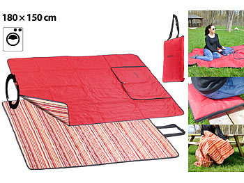 Decke: PEARL 3in1-Picknickdecke mit Sitzkissen und Zudecke, waschbar, 180 x 150 cm