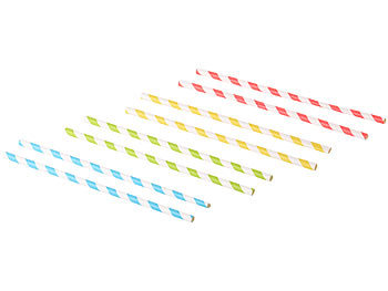 PEARL 300 Retro-Papier-Trinkhalme in 4 Farben, gestreift, lebenesmittelecht