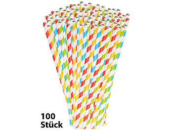 PEARL 300 Retro-Papier-Trinkhalme in 4 Farben, gestreift, lebenesmittelecht