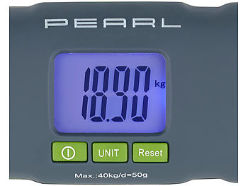 PEARL Digitale Kofferwaage mit LCD-Display und Tara-Funktion, 0 bis 40 kg