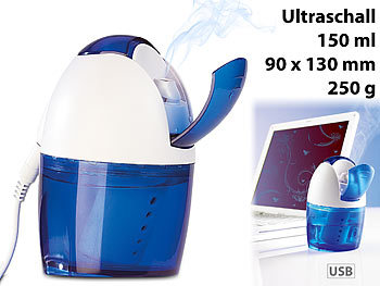 infactory Mini-USB-Luftbefeuchter mit Ultraschall und LED-Beleuchtung, 150 ml