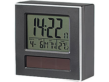 infactory Solar-Funkwecker DCF mit LCD-Display, Kalender & Thermometer