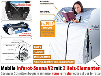 newgen medicals Portable Infrarot-Sauna V2 mit 2 Keramik-Heizern, Klapp-Sitz, 1.600 W