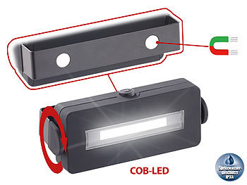 Magnetlampe: Lunartec Schwenkbare Arbeitsleuchte mit COB-LED, 3 W, 100 lm, Magnet, IPX4