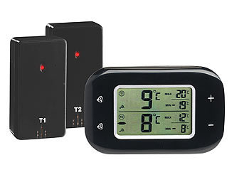 Kühlschrankthermometer: Rosenstein & Söhne Digitales Kühl- & Gefrierschrank-Thermometer, 2 Funk-Sensoren, schwarz