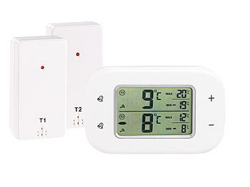 Digitales Kühl und Gefrierschrankthermometer: Rosenstein & Söhne Digitales Kühl- & Gefrierschrank-Thermometer, 2 Funk-Sensoren, weiß