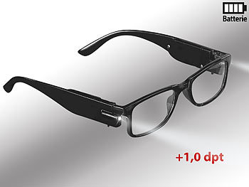 Brille mit LED-Licht: PEARL Modische Lesehilfe mit integriertem LED-Leselicht, +1,0 dpt