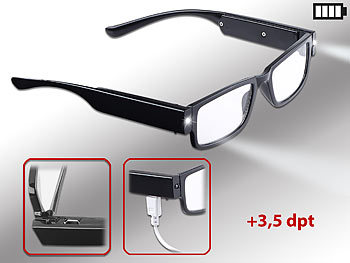 LED Brille: infactory Modische Lesehilfe mit integriertem LED-Leselicht und Akku, +3,5 dpt