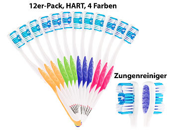 newgen medicals 36er-Pack Marken-Zahnbürsten mit Zungenreiniger, HART, 4 Farben