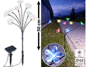 LED Strauch außen: Lunartec Solar-LED-Lichterstrauch mit 8 Blüten und Erdspieß, multicolor, 50 cm