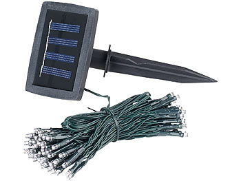 Lunartec Solar-LED-Lichterkette, 100 LEDs, Dämmerungssensor, warmw., 10 m, IP44