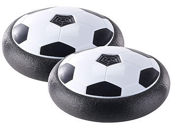 Fußball für drinnen: Playtastic Schwebender Luftkissen-Indoor-Fußball, Möbelschutz, Farb-LEDs, 2er-Set