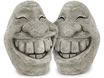 Gesicht: Royal Gardineer Steingesicht "Smiley" im freundlichen 2er-Set, 21 cm hoch