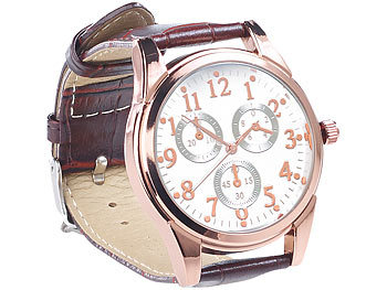 St. Leonhard Herren Mode Armbanduhr roségold mit weißem Zifferblatt & Leder-Armband