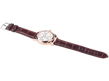 St. Leonhard Herren Mode Armbanduhr roségold mit weißem Zifferblatt & Leder-Armband