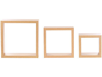 Carlo Milano 3er-Set Quadratische Wandregale, bis 25 x 25 x 9 cm, Nussbaum-Optik