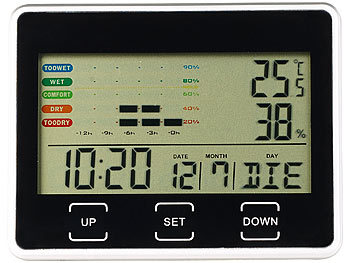 infactory Digitaler Wecker mit Kalender, Thermometer und Hygrometer