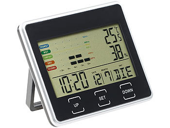 infactory Digitaler Wecker mit Kalender, Thermometer und Hygrometer