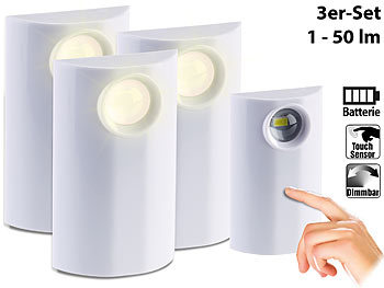 PEARL LED-Lampe mit Batterie-Betrieb, Touch, dimmbar 1 bis 50 lm, 3er-Set