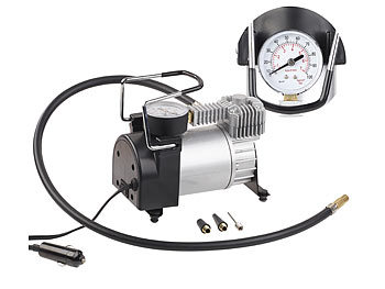 Lescars Mini-Luft-Kompressor mit Manometer, 12 V, 100 psi, 168 Watt, 3 Adapter