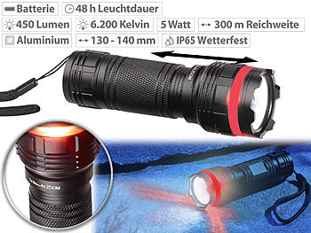 LED Taschenlampe Batterie: KryoLights Cree-LED-Taschenlampe mit Alu-Gehäuse, 5 Watt, 450 Lumen, IP65