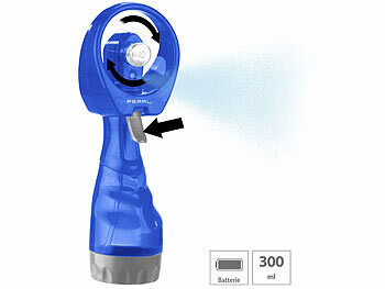 PEARL Hand-Ventilator mit Wassersprüher, 300 ml-Wassertank, Batteriebetrieb
