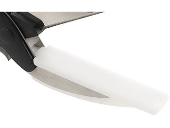 Rosenstein & Söhne 2in1-Küchenschneider-Schere mit Messer und integriertem Schneidebrett